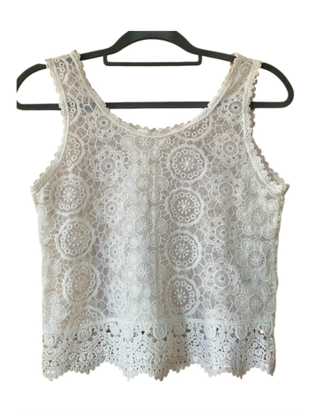 H&M White Lace Crochet Crop Top Boho Festival Sleeveless Sheer Floral
